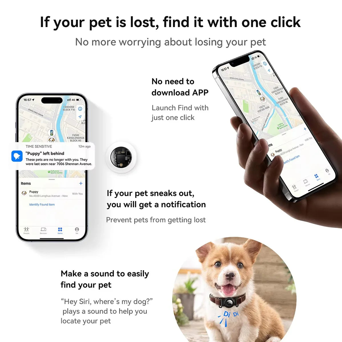 GPS Pet Tracker No Monthly Fee β Works with Apple Find My | Dogs & Cats
