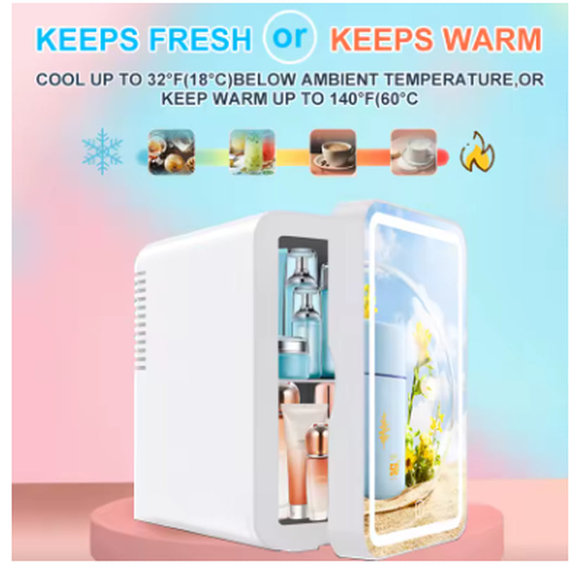 6L LED Mirror Beauty Mini Fridge – Portable Skincare & Cosmetics Refrigerator with Hot & Cold Storage for Makeup, Face Masks & Drinks