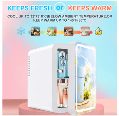 6L LED Mirror Beauty Mini Fridge – Portable Skincare & Cosmetics Refrigerator with Hot & Cold Storage for Makeup, Face Masks & Drinks